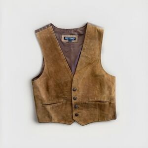 Beyond Leather Men's XXL Brown Suede Leather Western Vest Lined 4 Button